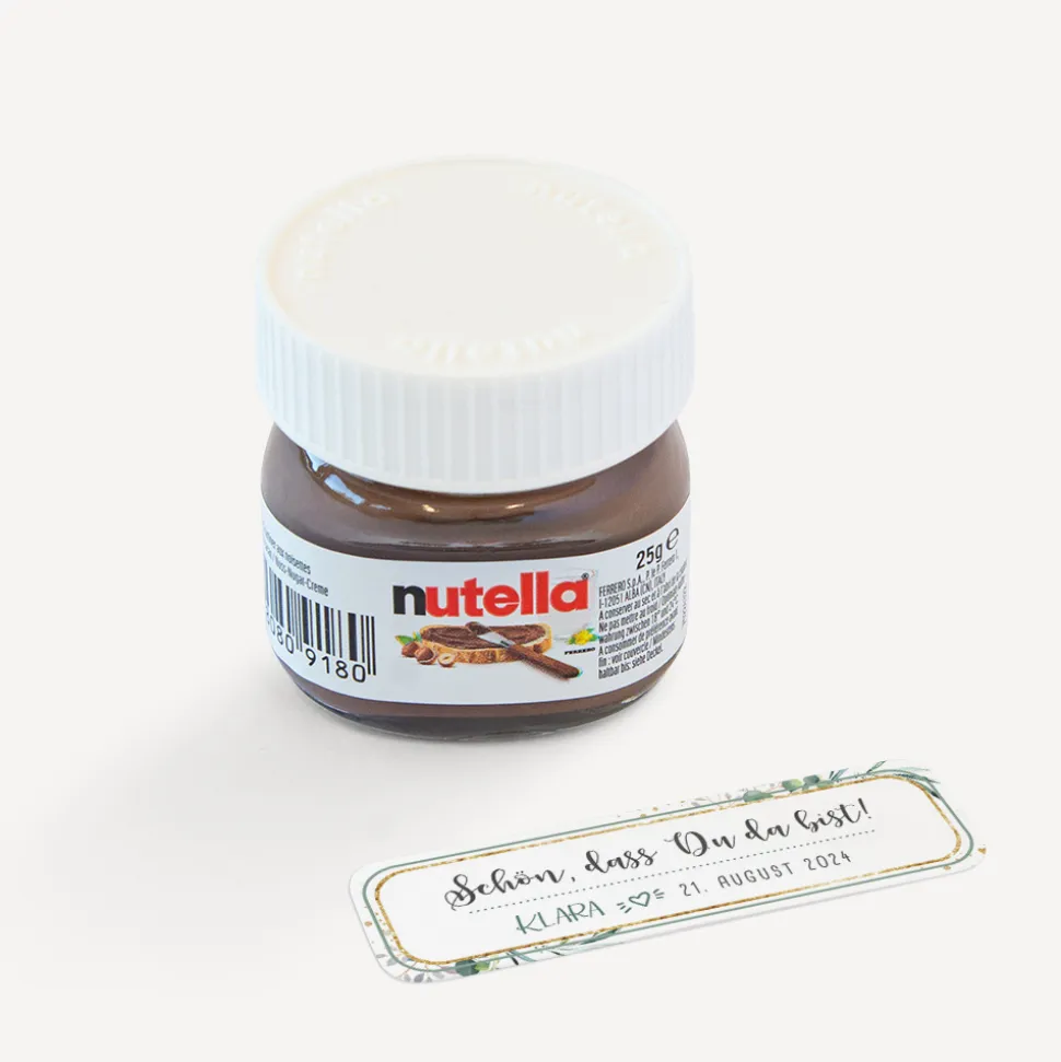Gastgeschenk Mini Nutella Glas + Aufkleber "Aquarell Eukalyptus Zweige"