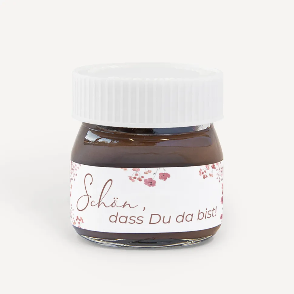 Gastgeschenk Mini Nutella Glas + Aufkleber "Trockenblumen Blush"
