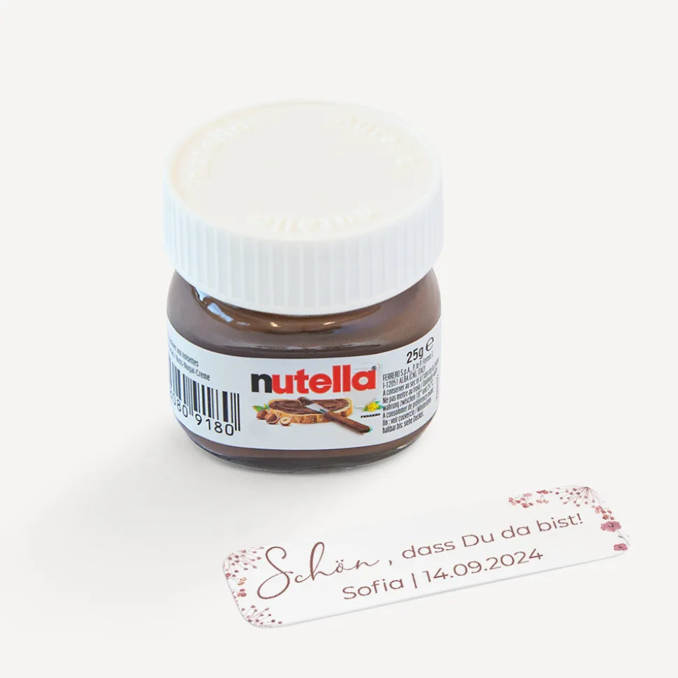 Gastgeschenk Mini Nutella Glas + Aufkleber "Trockenblumen Blush"