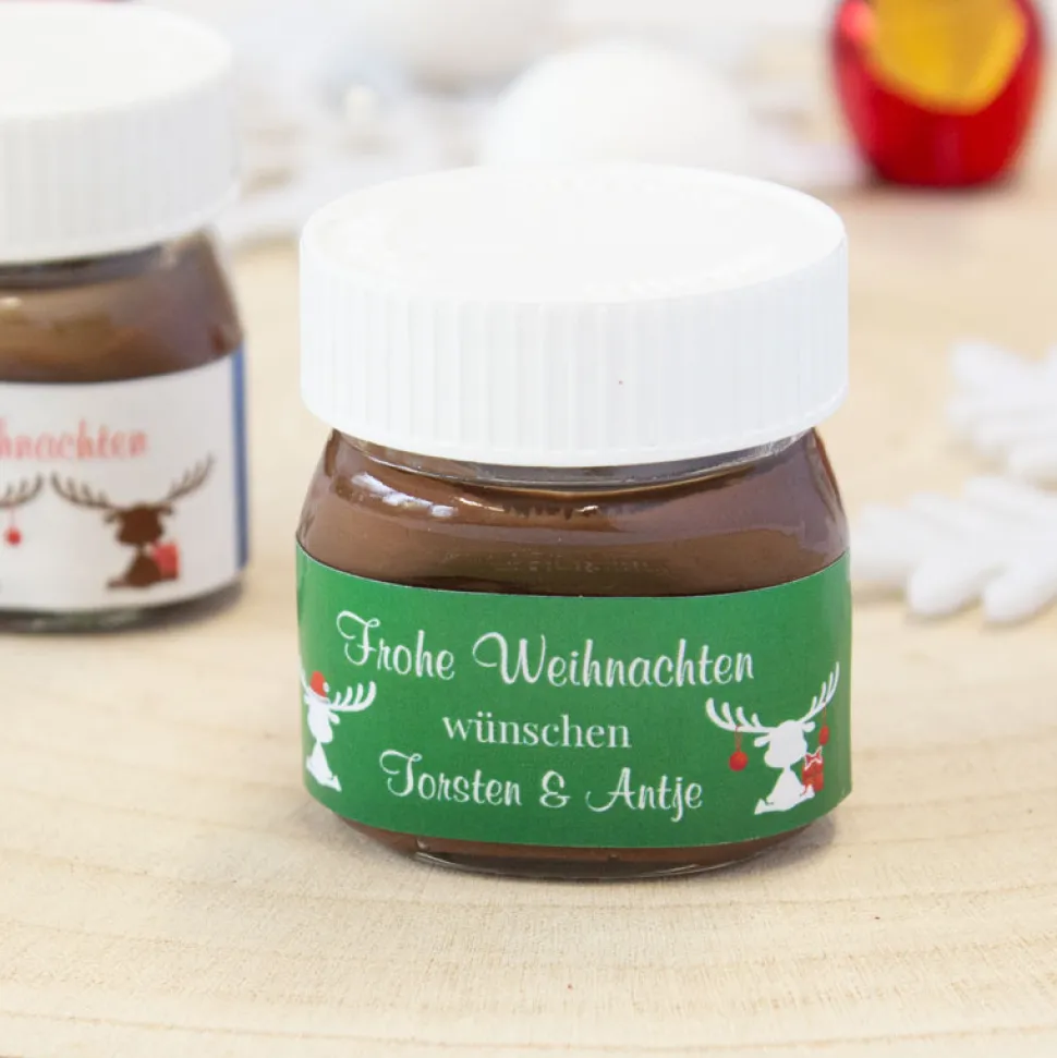 Gastgeschenk Mini Nutella Glas mit Aufkleber "Weihnachtselche"