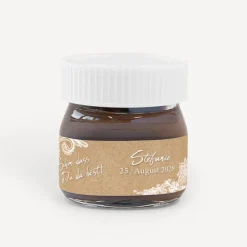 Gastgeschenk Mini Nutella Glas + Aufkleber Vintage Spitze