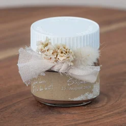 Gastgeschenk Mini Nutella Glas + Aufkleber Vintage Spitze
