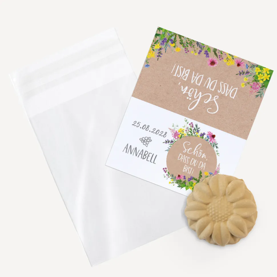Gastgeschenk Samenbombe + Etikett "Wildblumen"