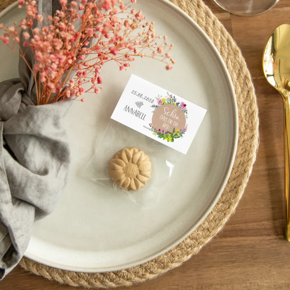 Gastgeschenk Samenbombe + Etikett "Wildblumen"