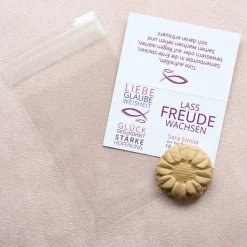 Gastgeschenk Samenbombe Konfirmation Mädchen + Etikett Liebe Glaube Weisheit