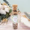 Gastgeschenk Taufe Glasröhrchen + Aufkleber Blumenkranz