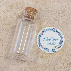 Gastgeschenk Taufe Mini Glasröhrchen + Aufkleber Anker mit Kranz