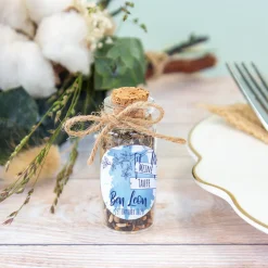 Gastgeschenk Taufe Mini Glasröhrchen + Aufkleber Junge Aquarell