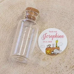 Gastgeschenk Taufe Mini Glasröhrchen + Aufkleber Arche Noah