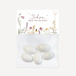 Gastgeschenk Tüte transparent mit Etikett "Wildromantische Blüten"