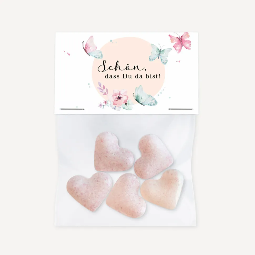 Gastgeschenk Tüte transparent + Etikett "Schmetterlinge"