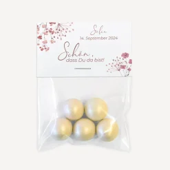 Gastgeschenk Tüte transparent + Etikett Trockenblumen Blush