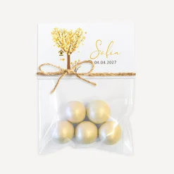 Gastgeschenk Tüte transparent mit Etikett "Baum Herzen" mit Juteband
