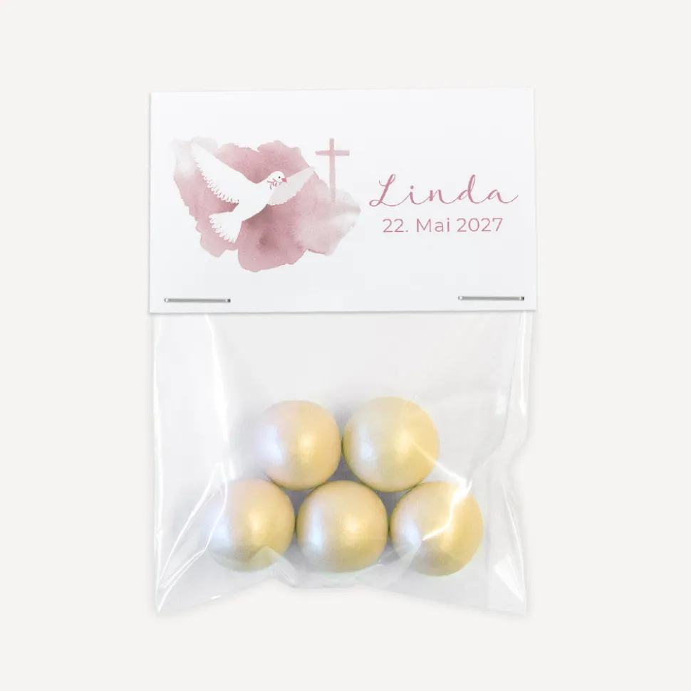 Gastgeschenk Tüte transparent + Etikett "Taube"