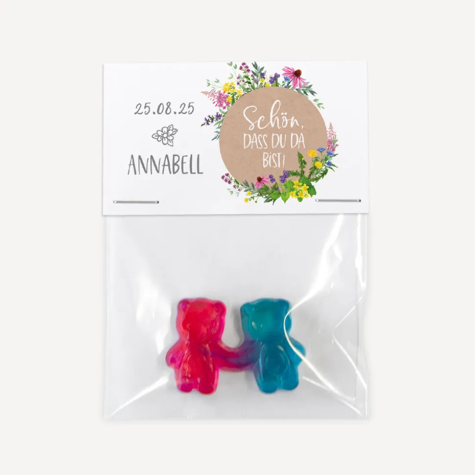 Gastgeschenk Tüte transparent mit Etikett "Wildblumen"