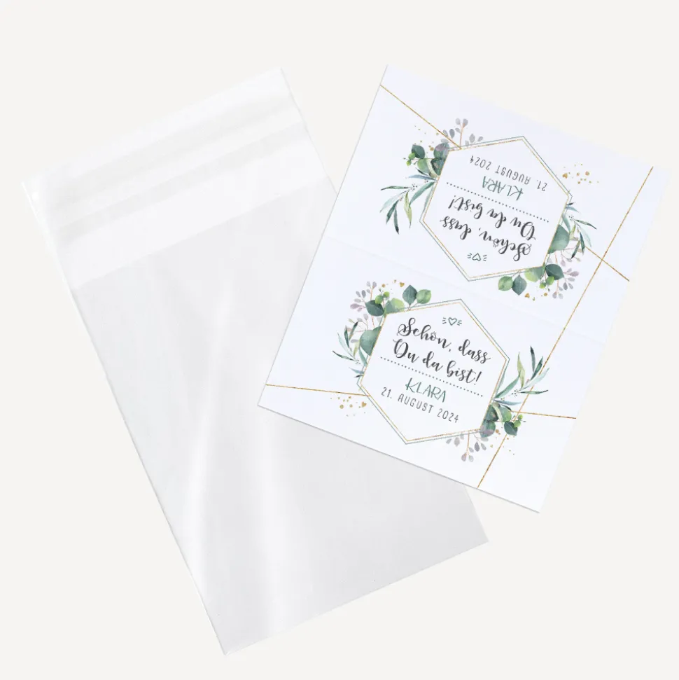Gastgeschenk Tüte transparent + Etikett Aquarell Eukalyptus Zweige