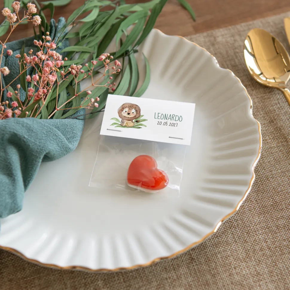 Gastgeschenk Tüte transparent mit Etikett "Löwe Leo"