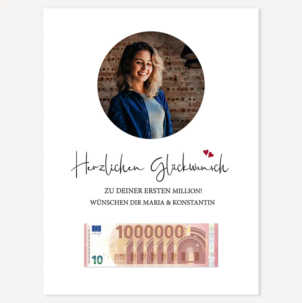 Geldgeschenk Erste Million mit Foto "Kalligrafie"