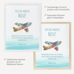 Geldgeschenk Flugzeug Aquarell Blau