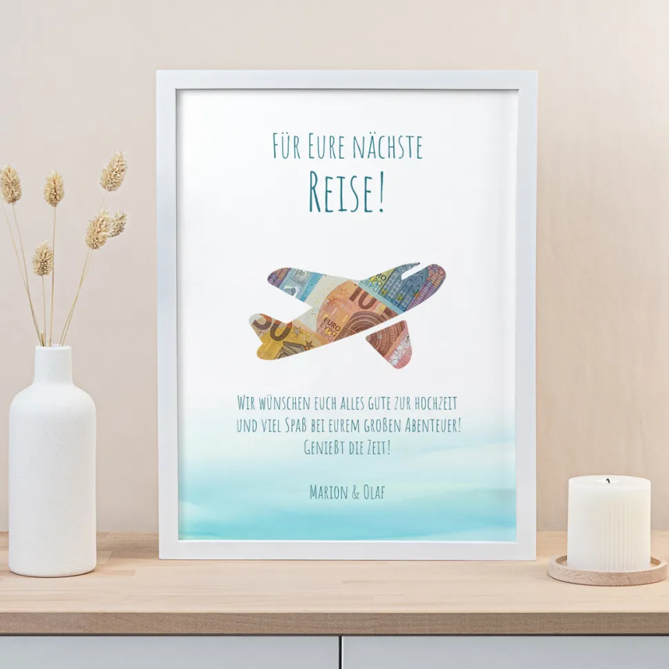 Geldgeschenk Flugzeug Aquarell Blau