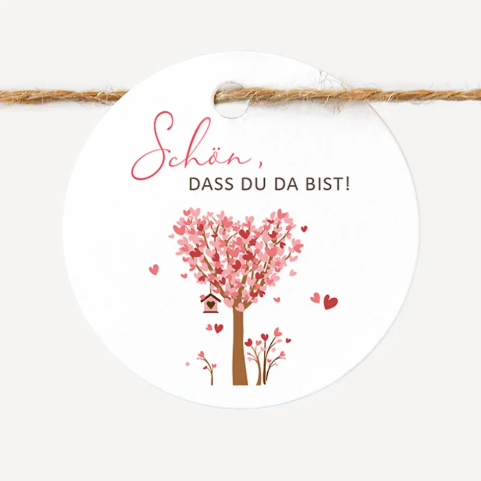 Geschenkanhänger rund "Baum Herzen"