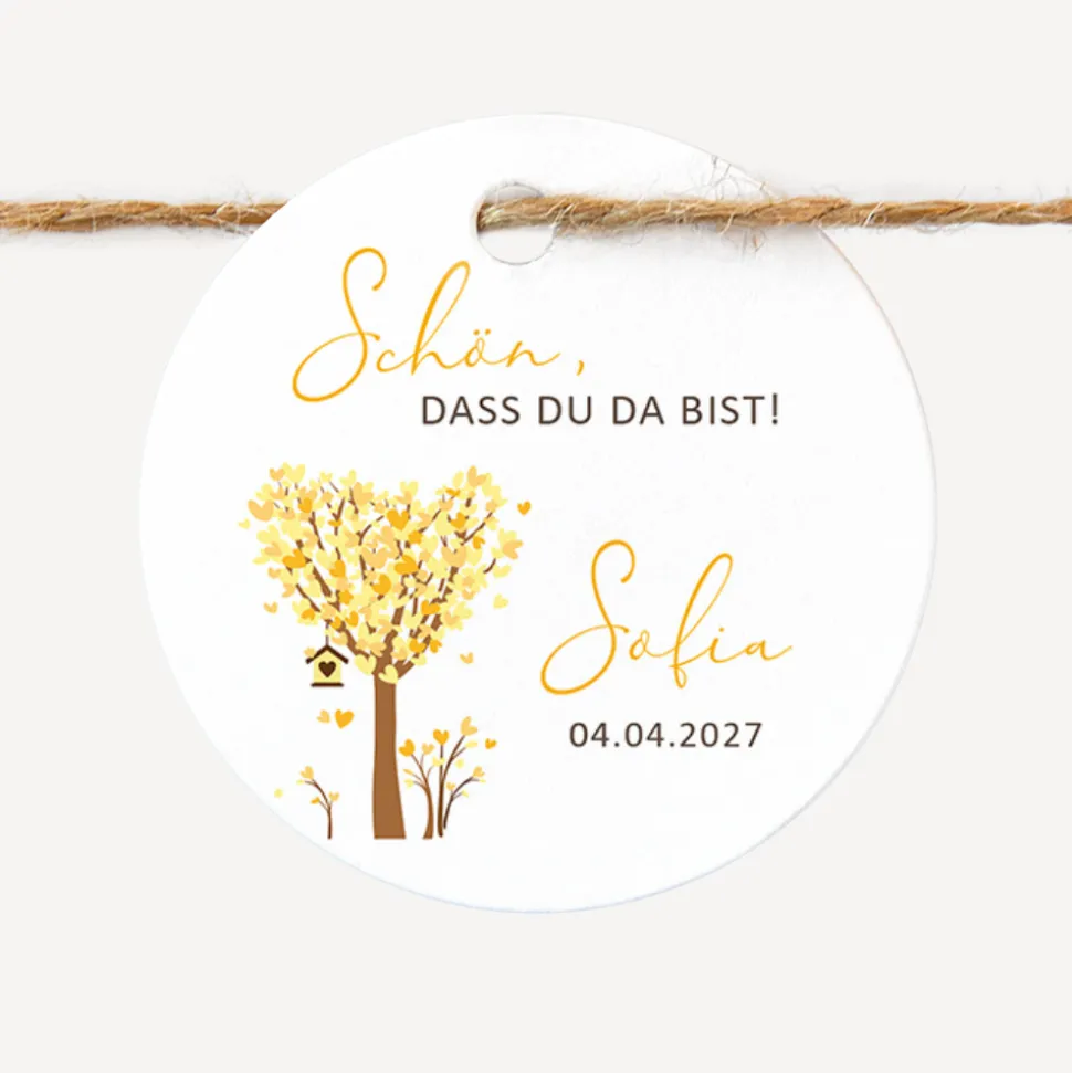 Geschenkanhänger rund "Baum Herzen"