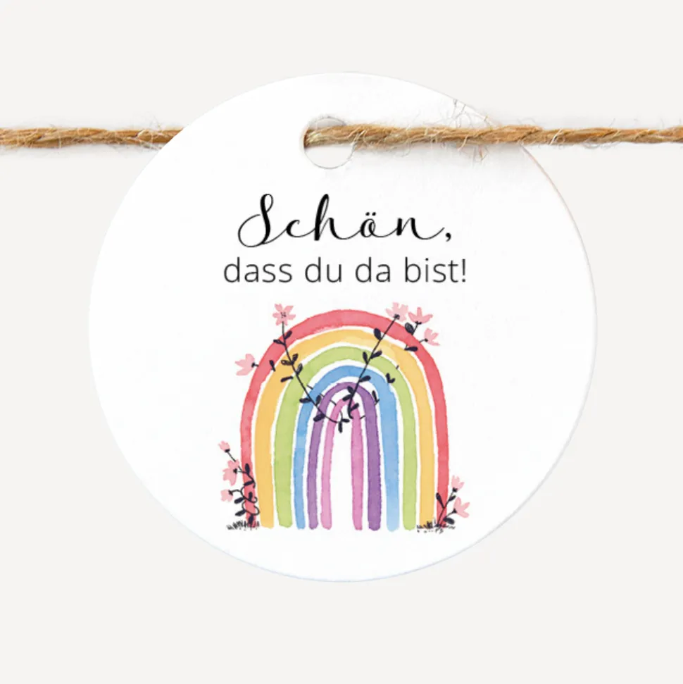 Geschenkanhänger rund "Regenbogen Vintage"
