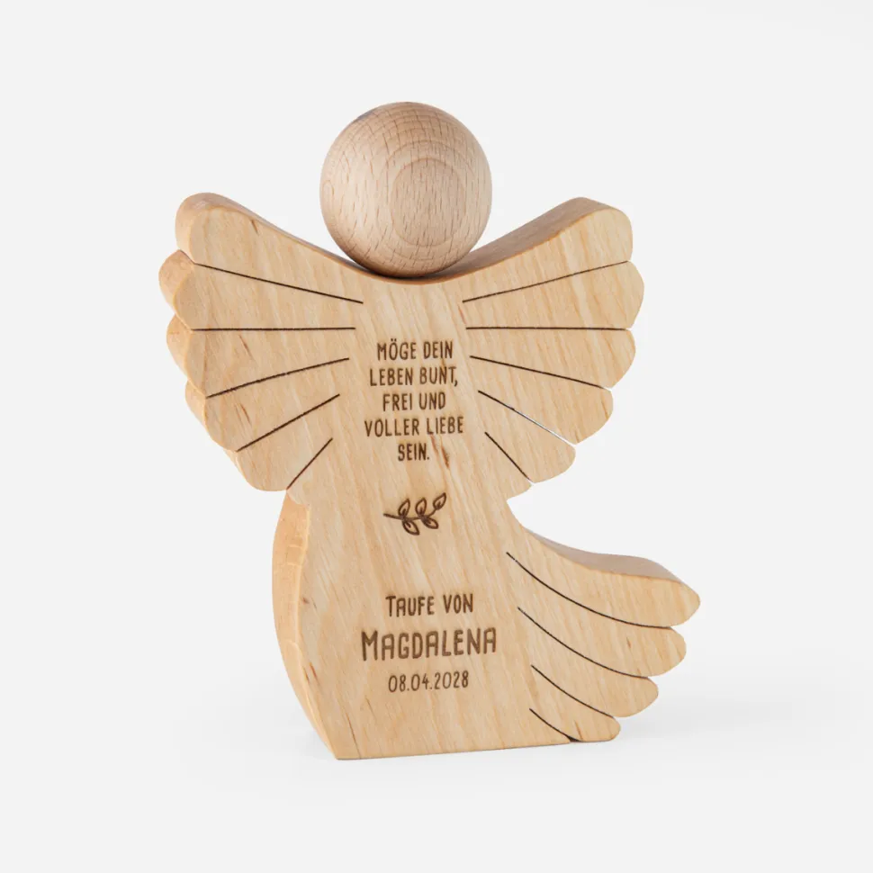 Geschenk Schutzengel Taufe aus Holz mit Gravur groß