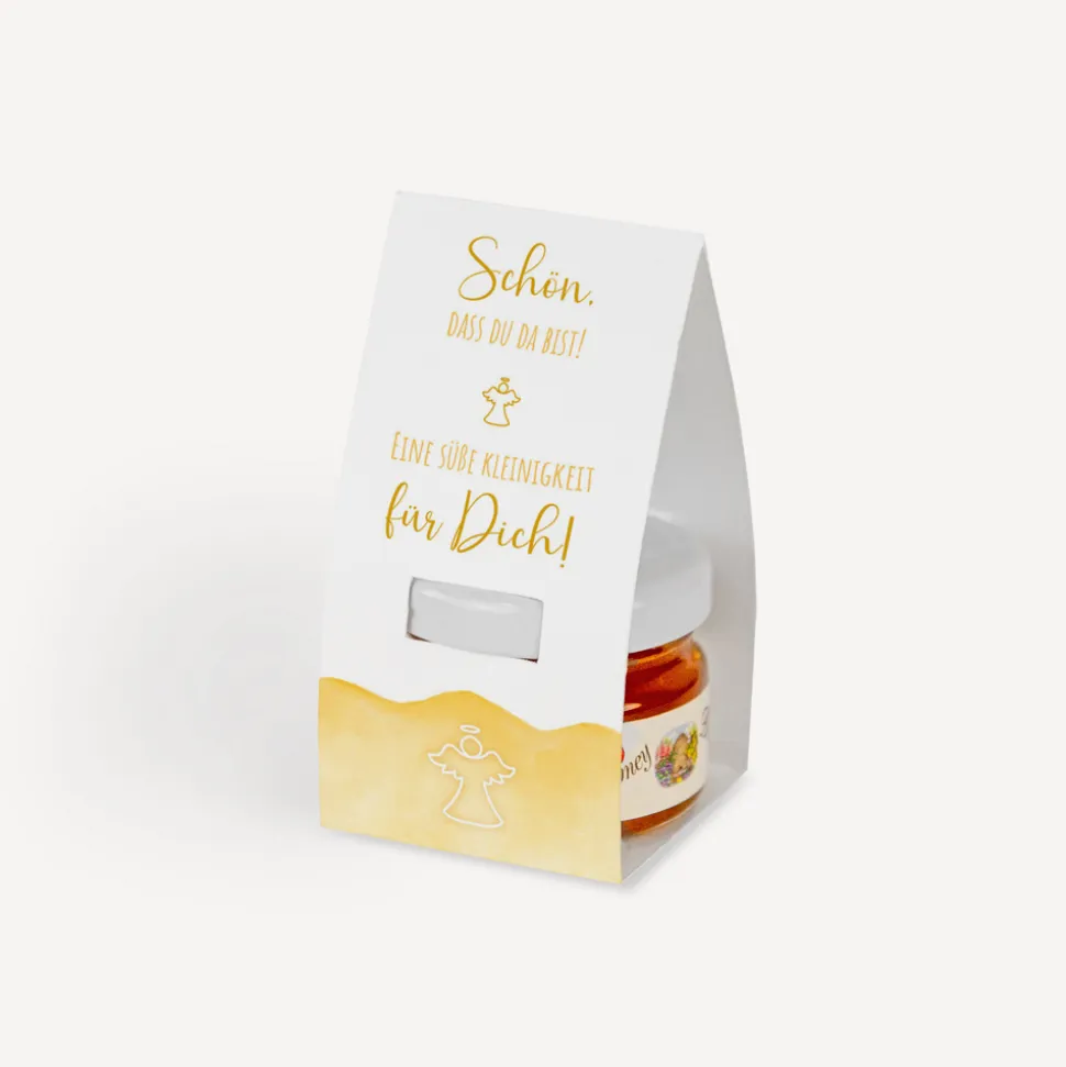Geschenktäschchen mit Blütenhonig "Aquarell mit Engel gold-gelb"