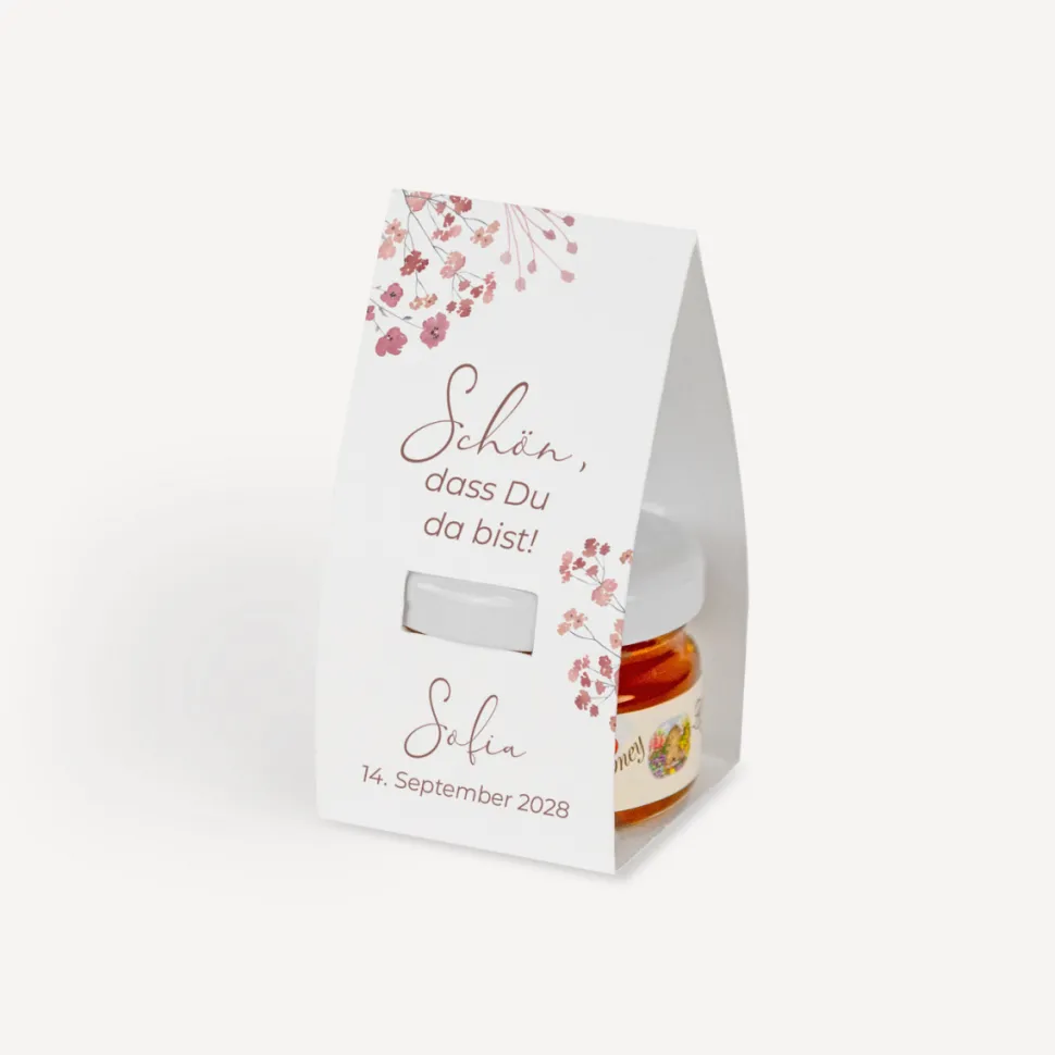Geschenktäschchen mit Blütenhonig "Trockenblumen Blush"