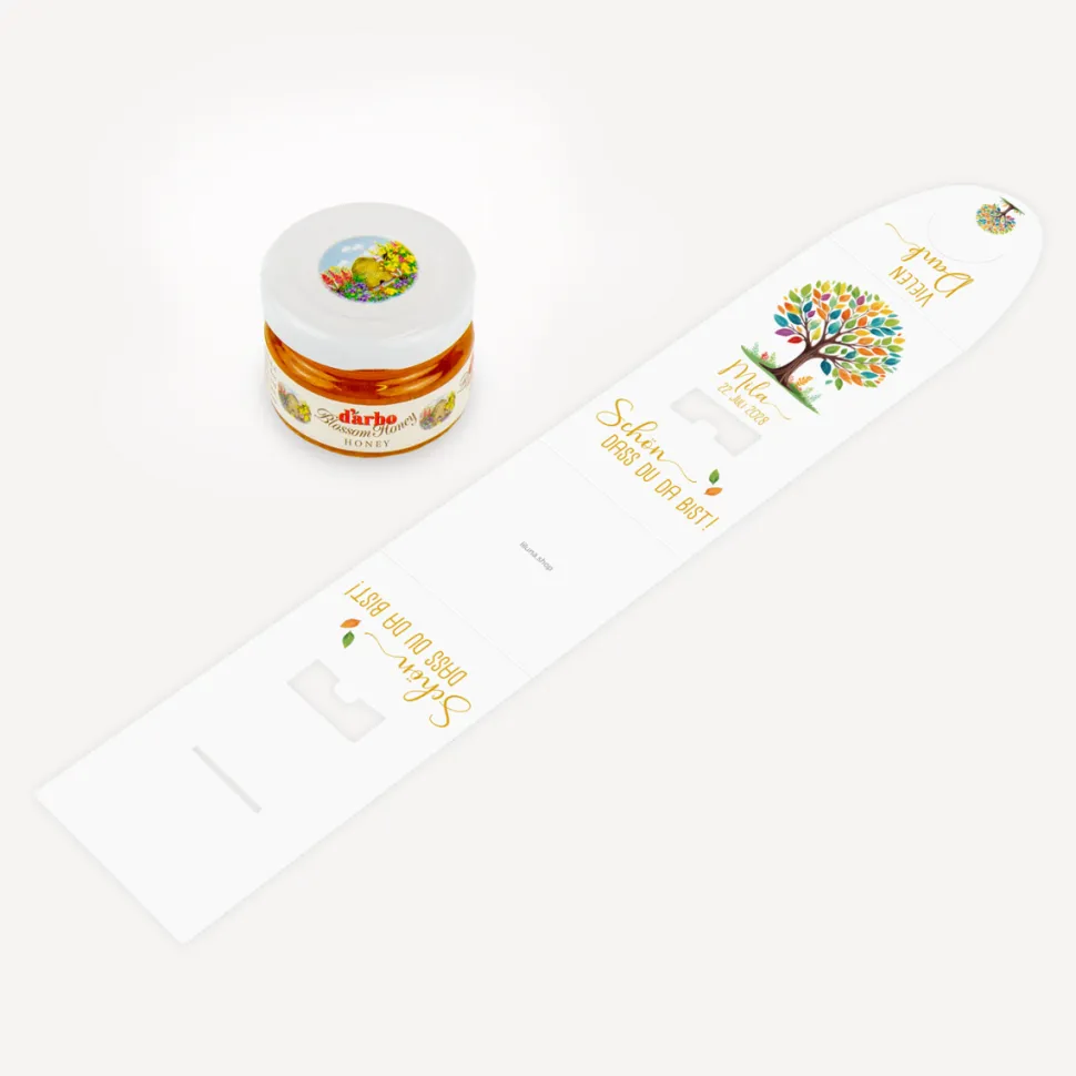 Geschenktäschchen mit Blütenhonig "Lebensbaum Bunte Blätter"