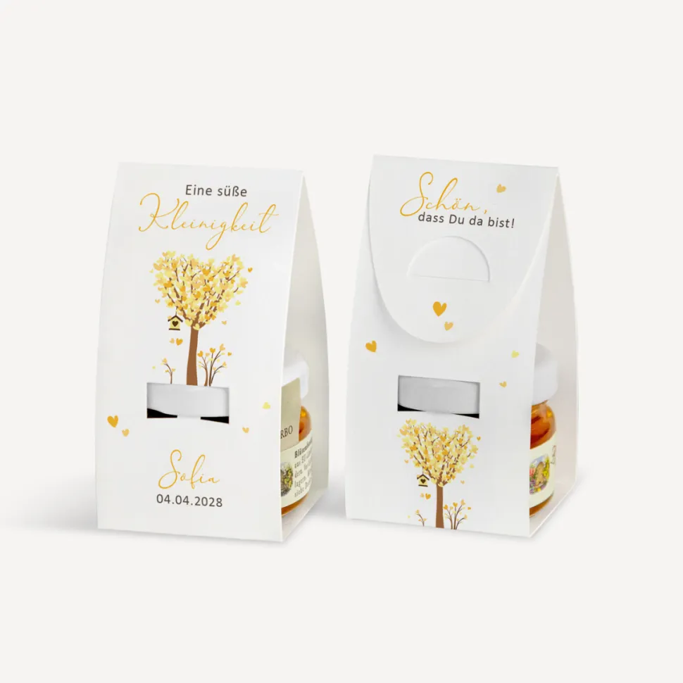Geschenktäschchen mit Blütenhonig "Baum Herzen"