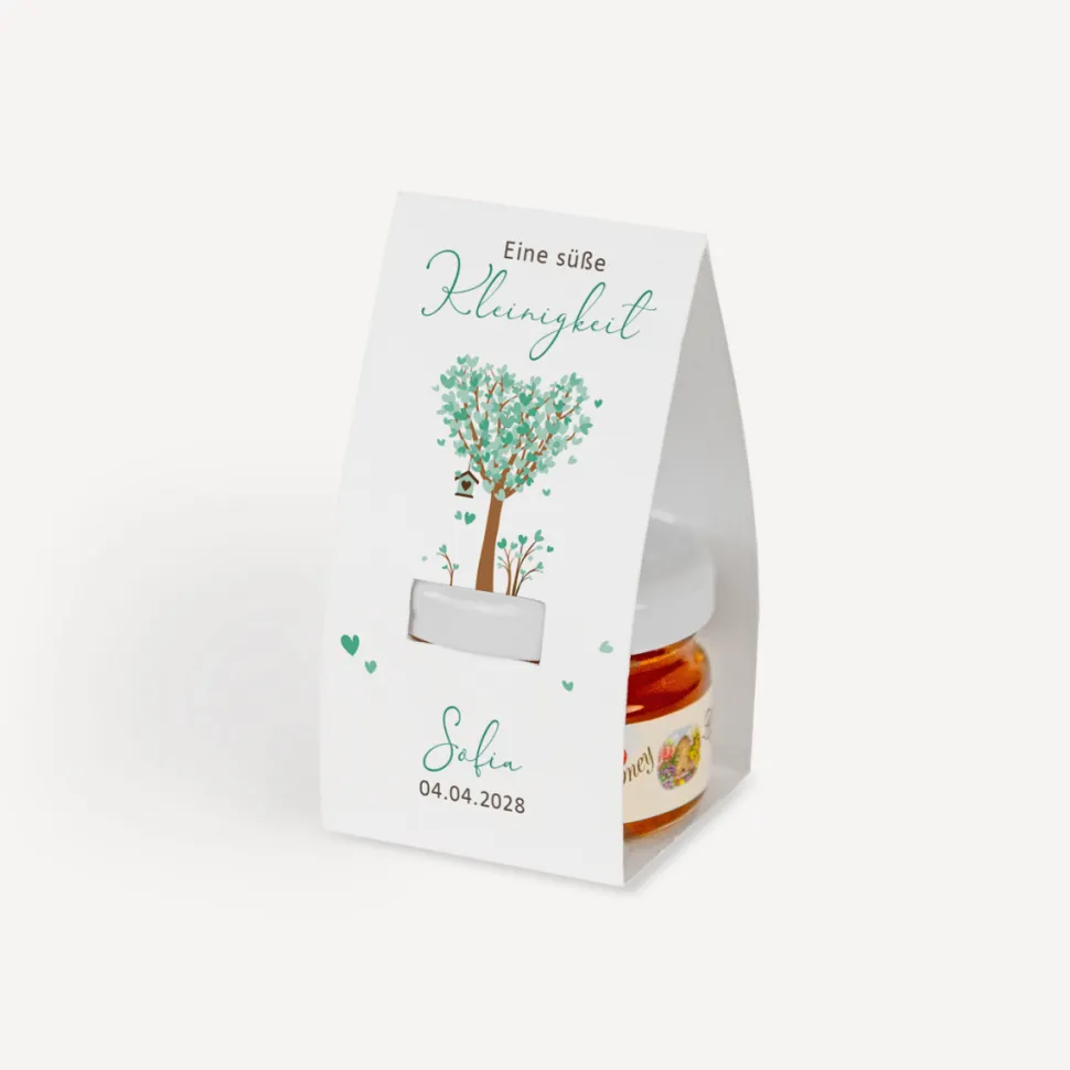 Geschenktäschchen mit Blütenhonig "Baum Herzen"
