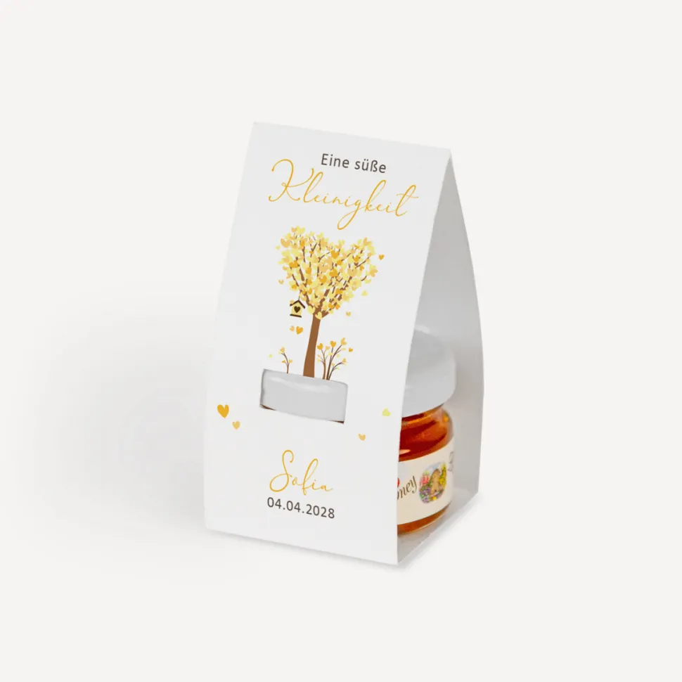 Geschenktäschchen mit Blütenhonig "Baum Herzen"