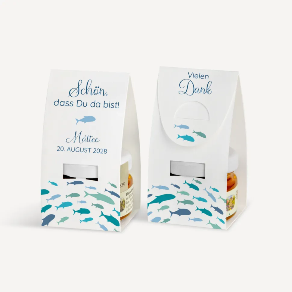 Geschenktäschchen mit Blütenhonig "Fischschwarm"