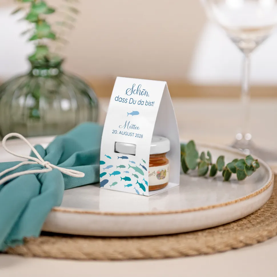 Geschenktäschchen mit Blütenhonig "Fischschwarm"