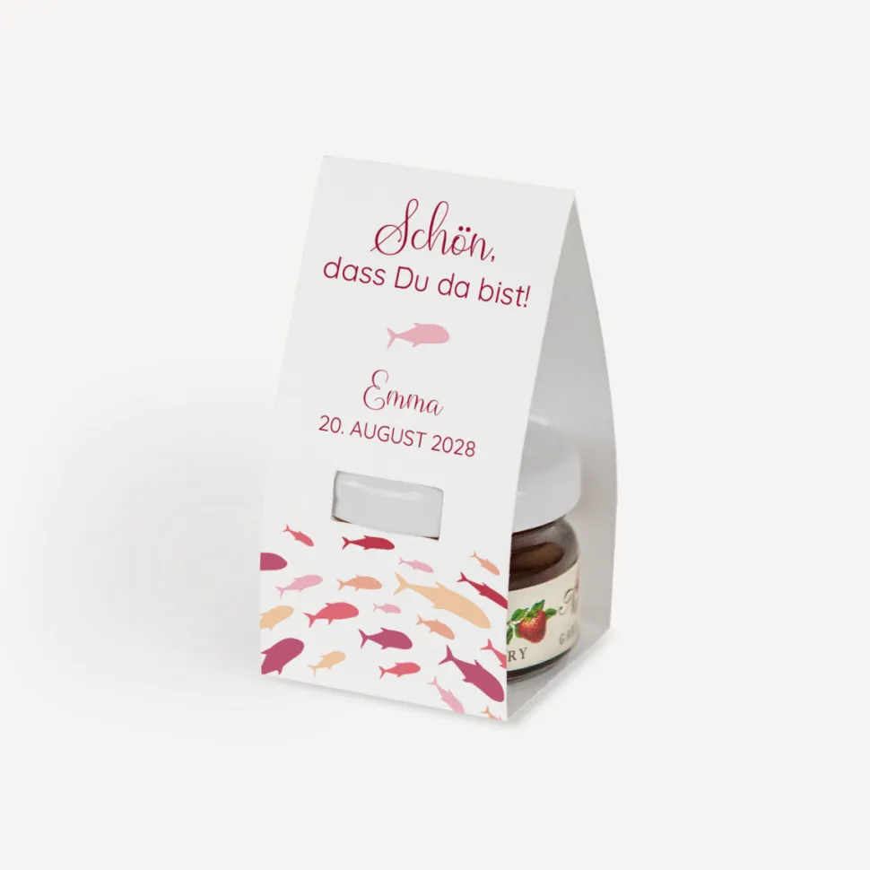 Geschenktäschchen mit Erdbeer Konfitüre "Fischschwarm"