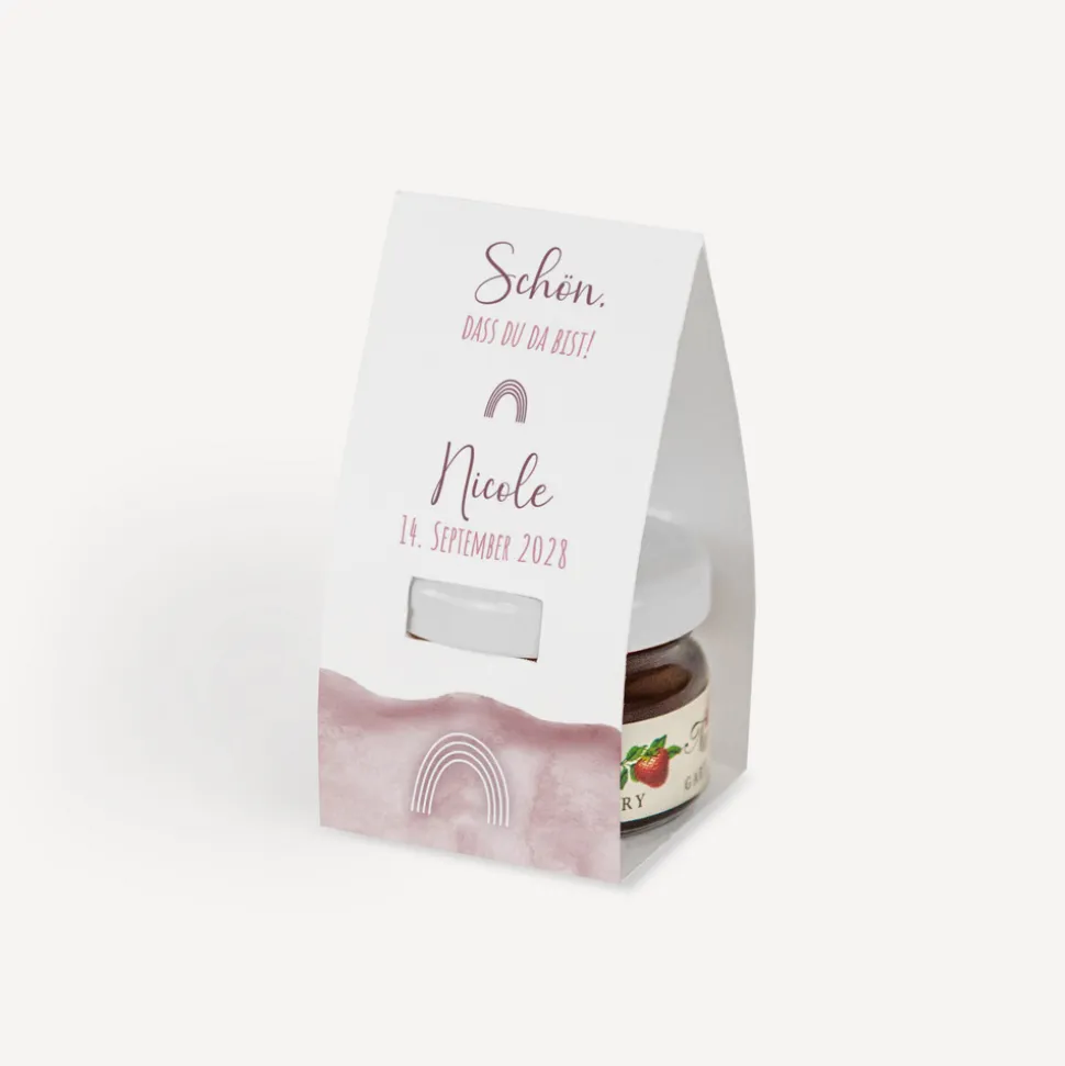 Geschenktäschchen mit Erdbeer Konfitüre "Aquarell mit Regenbogen rosa"