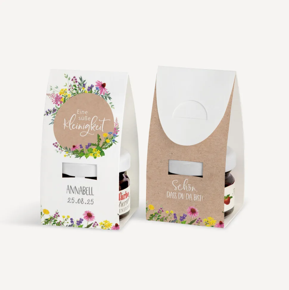 Geschenktäschchen mit Erdbeer Konfitüre "Wildblumen"