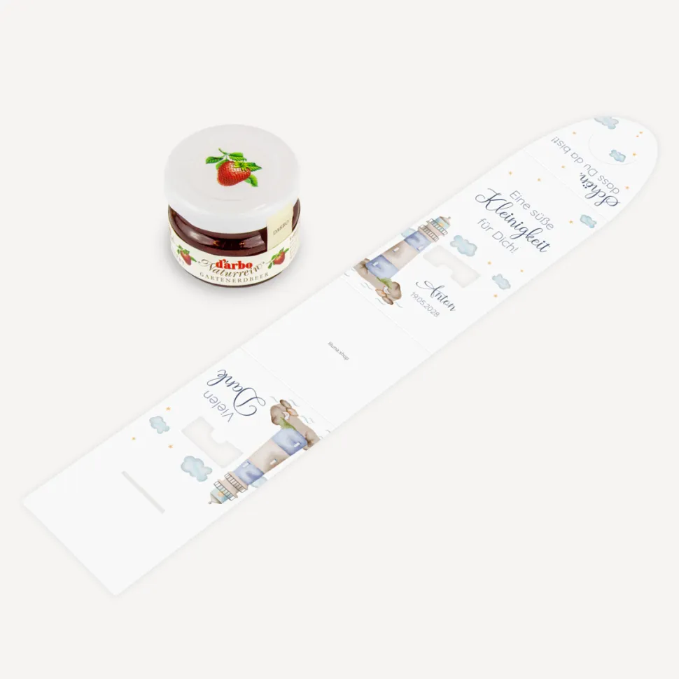 Geschenktäschchen mit Erdbeer Konfitüre "Leuchtturm"