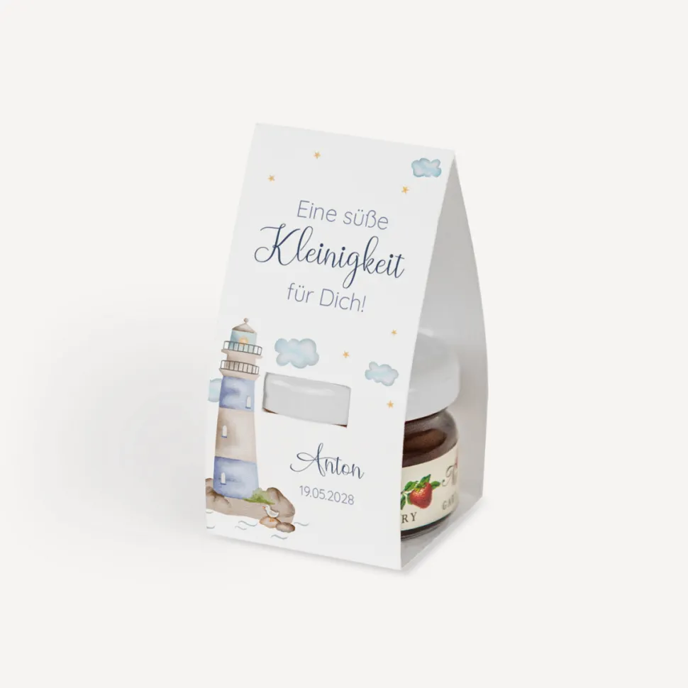 Geschenktäschchen mit Erdbeer Konfitüre "Leuchtturm"