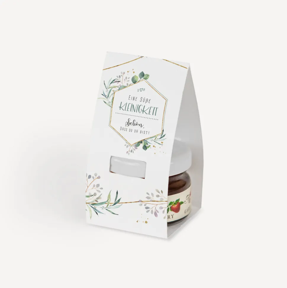 Geschenktäschchen mit Erdbeer Konfitüre "Aquarell Eukalyptus Zweige"