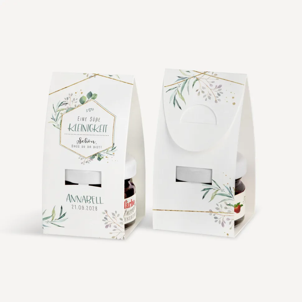 Geschenktäschchen mit Erdbeer Konfitüre "Aquarell Eukalyptus Zweige"