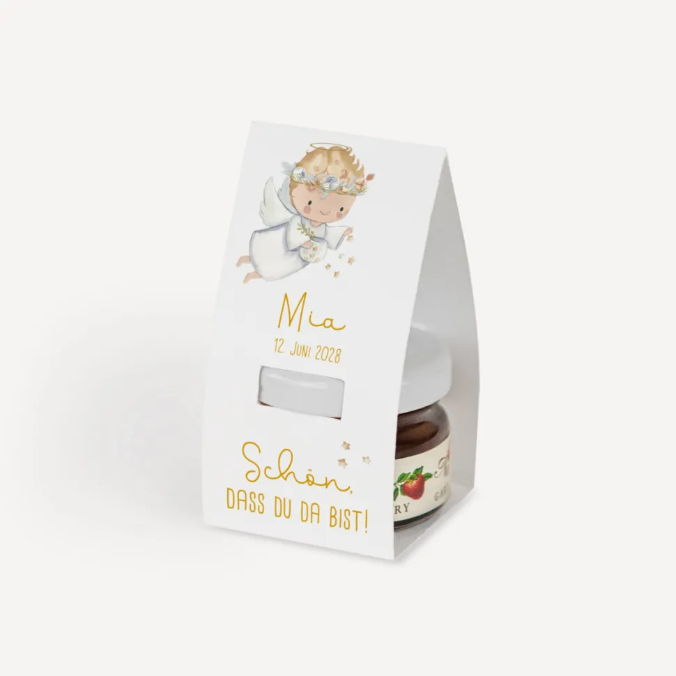 Geschenktäschchen mit Erdbeer Konfitüre "Kleiner Engel"