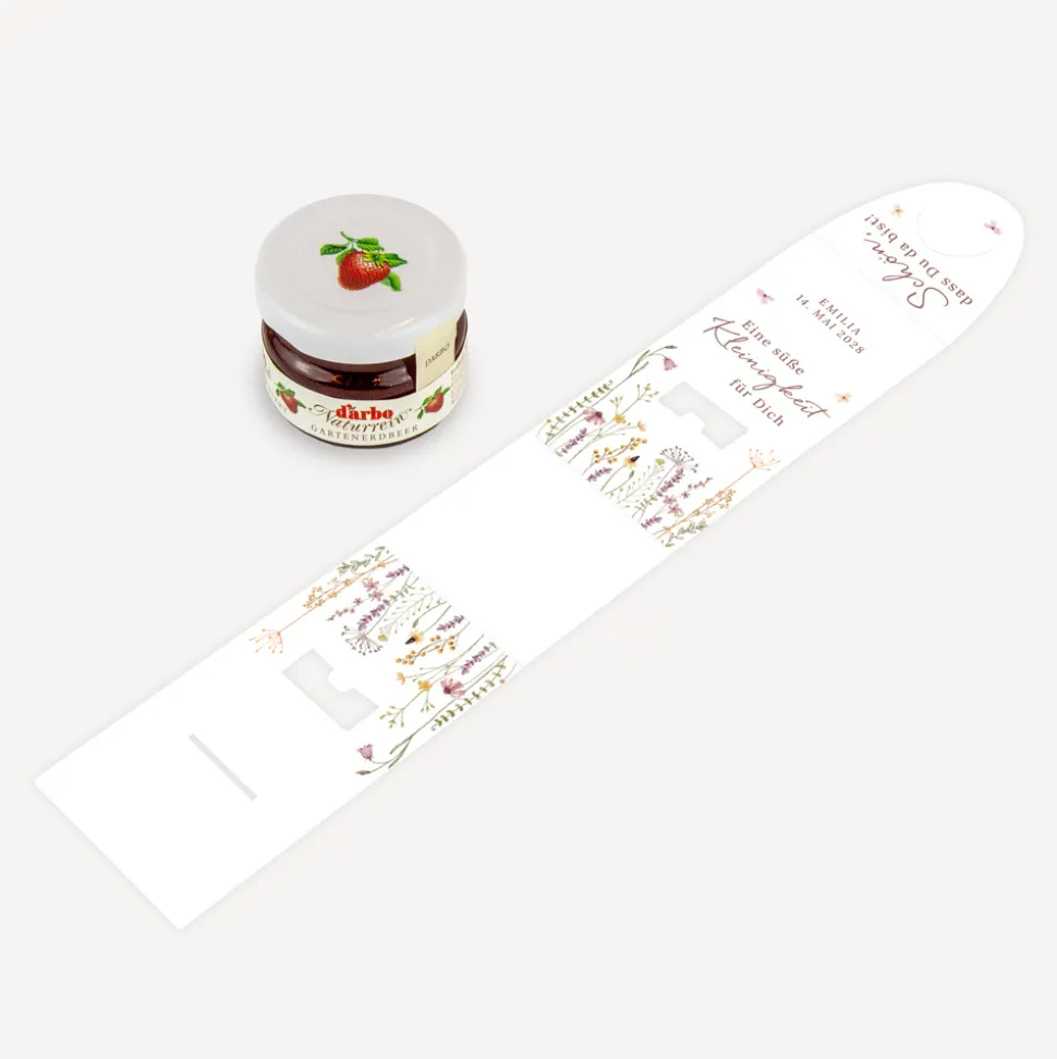 Geschenktäschchen mit Erdbeer Konfitüre "Wildromantische Blüten"