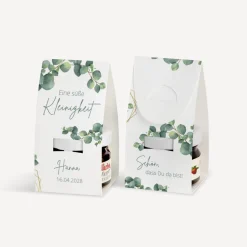Geschenktäschchen mit Erdbeer Konfitüre "Eukalyptus Geometrie"