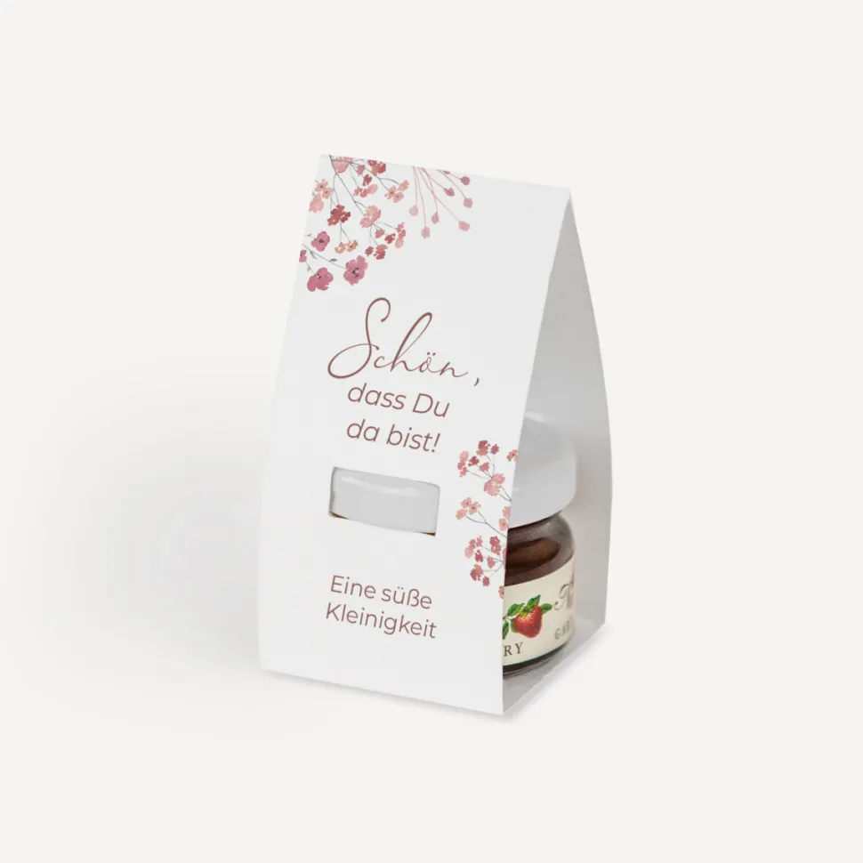 Geschenktäschchen mit Erdbeer Konfitüre "Trockenblumen Blush"