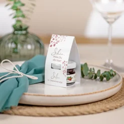 Geschenktäschchen mit Erdbeer Konfitüre "Trockenblumen Blush"