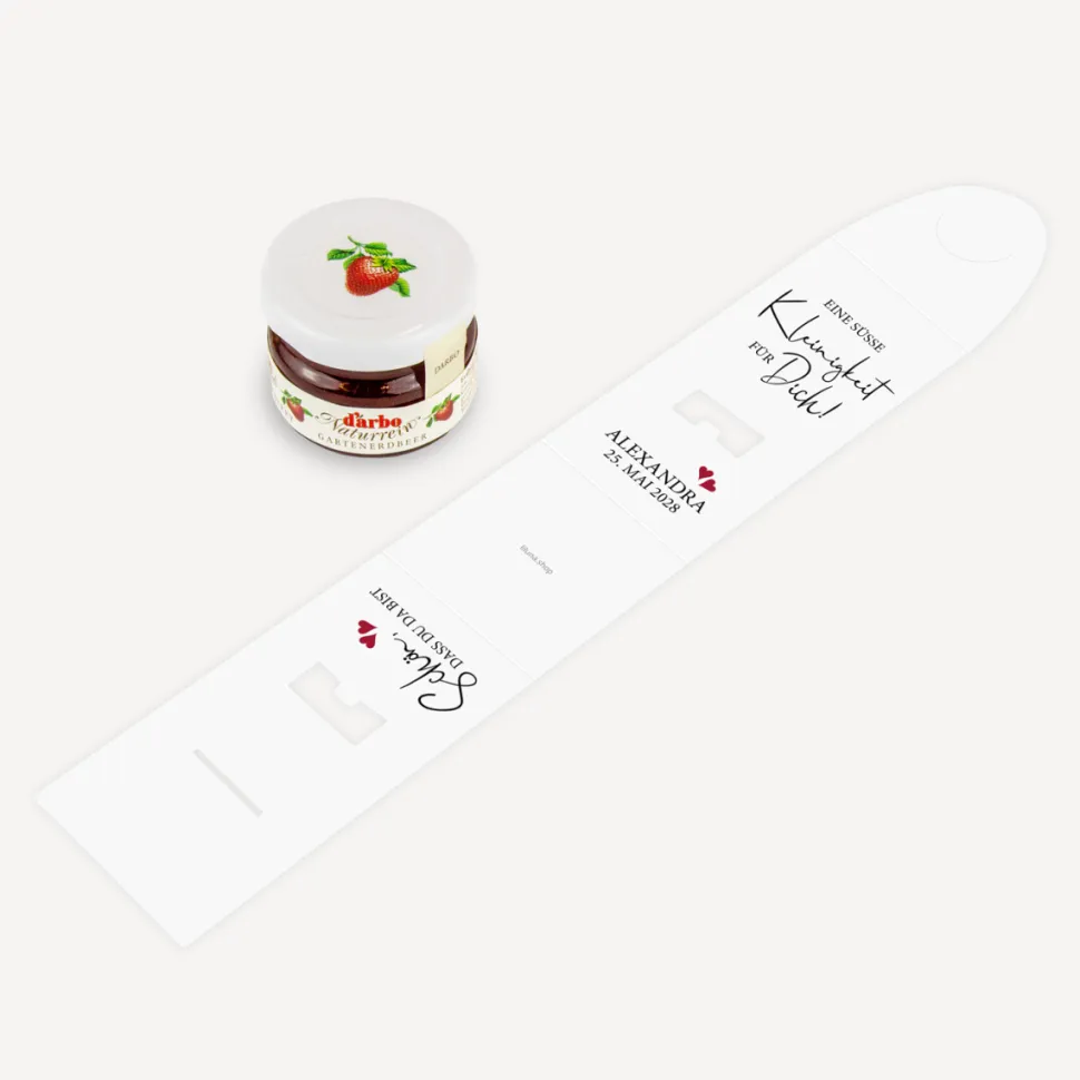 Geschenktäschchen mit Erdbeer Konfitüre "Kalligrafie"