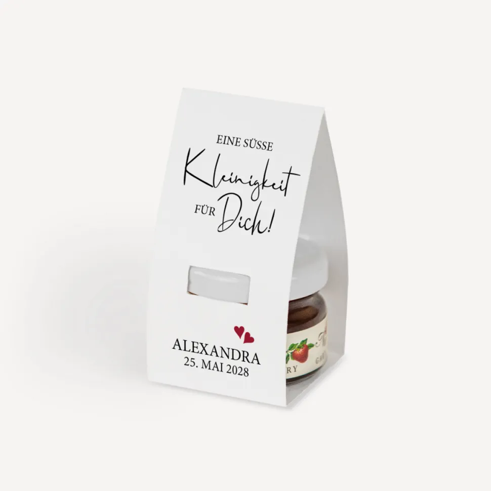 Geschenktäschchen mit Erdbeer Konfitüre "Kalligrafie"